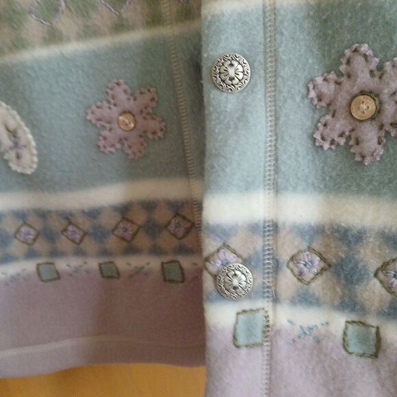 Alfred Dunner Longsleeve Button-Up Fleece Jacket Petite-PM Lavender-White Floral - Picture 12 of 16